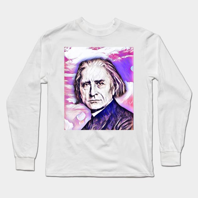 Franz Liszt Colourful Pink Portrait | Franz Liszt Artwork 8 Long Sleeve T-Shirt by JustLit